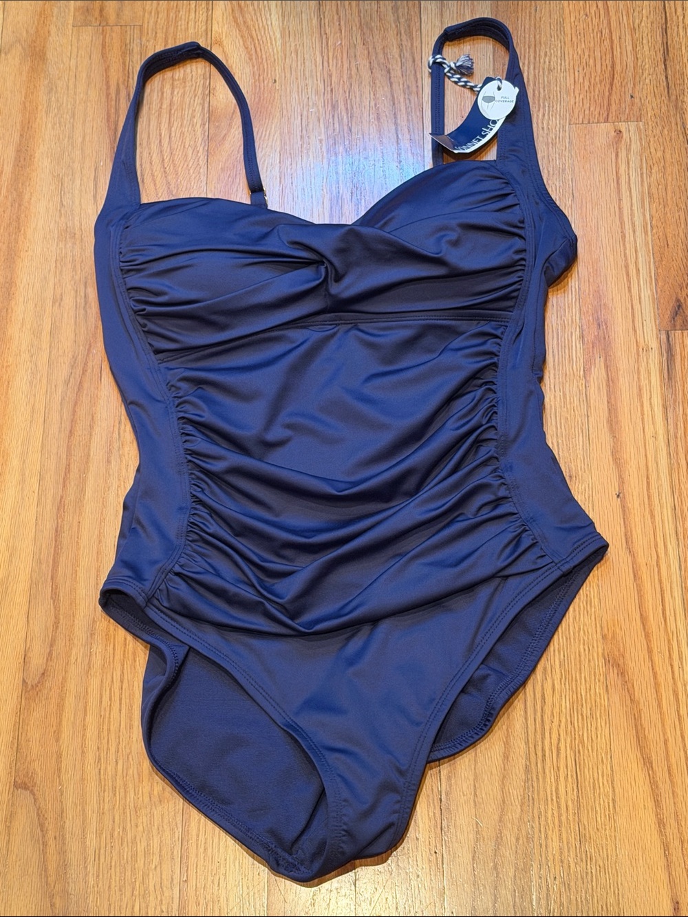 Sonnet Shored Navy Ruched One-Piece Swimsuit Bathing Suit Womens 12
